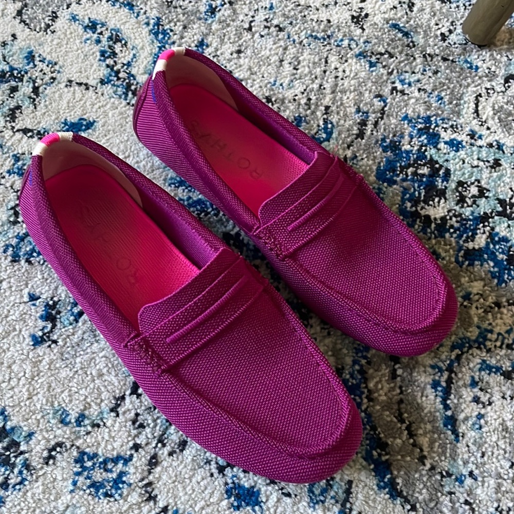 Rothy’s driver flat in raspberry worn 4x
